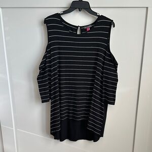Black and White Striped Cold Shoulder Top